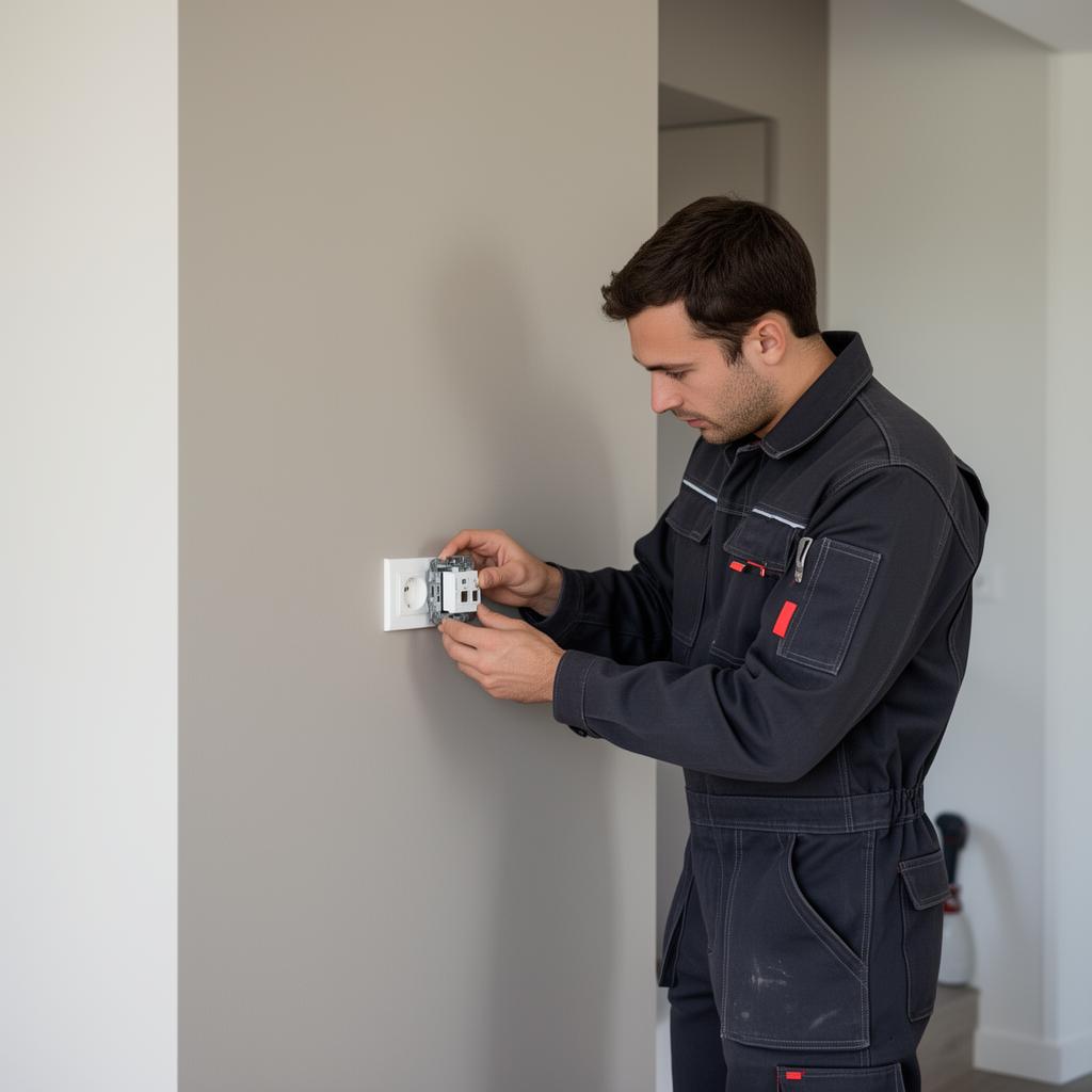Électricien EGBR posant une prise dans un logement rénové